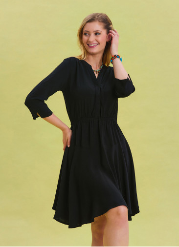 Black Midi Dress with Judge Collar and Button Detail 4463